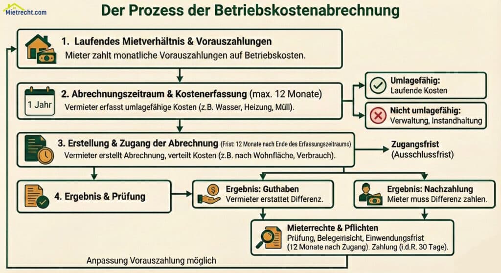 Infografik: Ablauf einer Betriebskostenabrechnung
