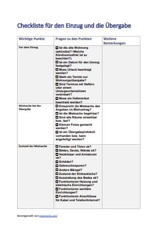 Checkliste Einzug