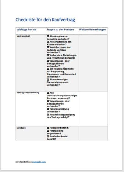 Checkliste Vertrag